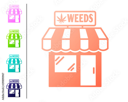 Coral Marijuana and cannabis store icon isolated on white background. Equipment and accessories for smoking, storing medical cannabis. Set color icons. Vector Illustration