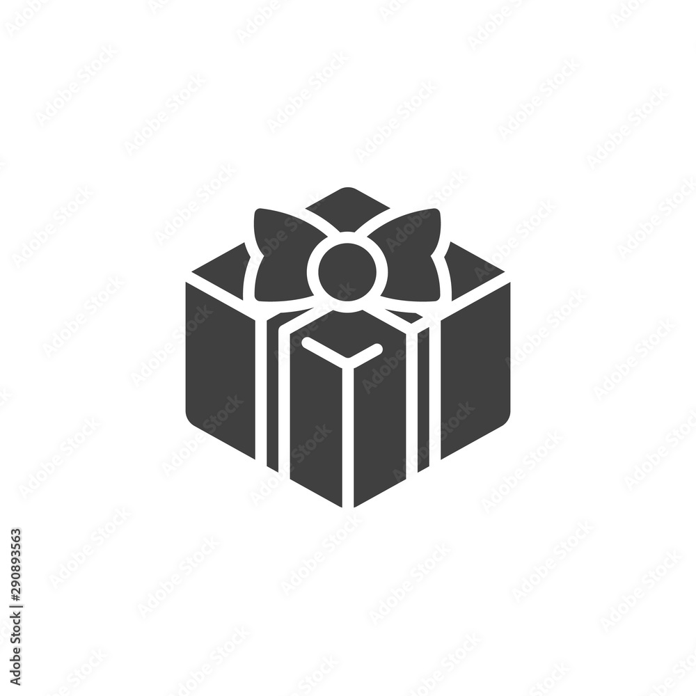 Gift box with bow vector icon. filled flat sign for mobile concept and web design. Square gift box glyph icon. Symbol, logo illustration. Vector graphics Gift box with bow vector icon. filled flat sign for mobile concept and web design. Square gift box glyph icon. Symbol, logo illustration. Vector graphics