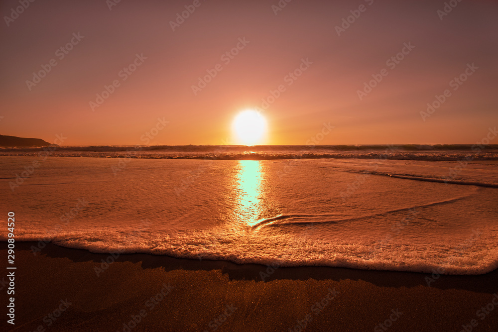 Obraz premium Sunset and landscape of widemouth bay near bude cornwall