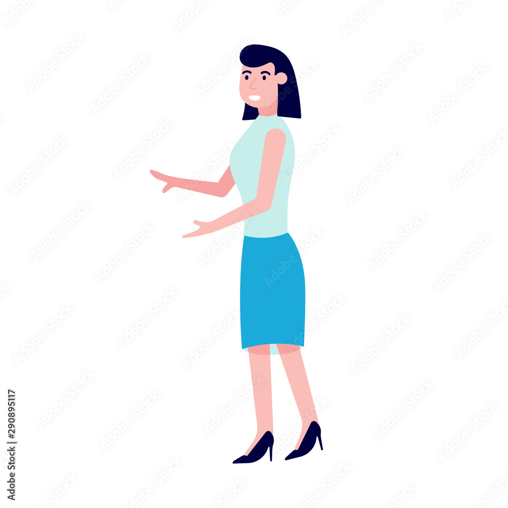 Business woman agitator talking flat style design vector illustration isolated on white background. Business woman agitator talking flat style design vector illustration isolated on white background.