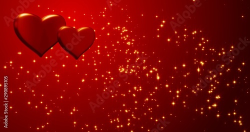 Red hearts. Happy Valentines day background. 3d illustration.