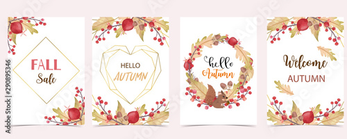 Collection of autumn background set with leaves,maple,acorn,frame.Editable vector illustration for birthday invitation,postcard and website banner