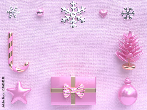 pink flat scene decoration objects christmas concept 3d rendering