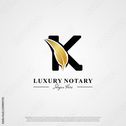 Letter K Initial logo with Feather Luxury gold.