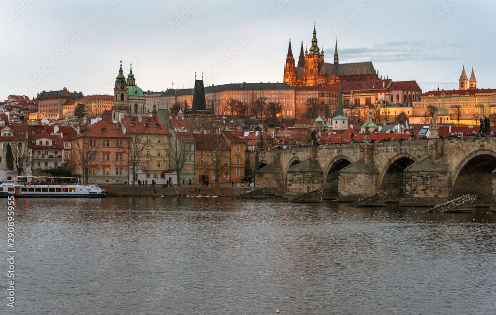 On the banks of Vltava at sunset