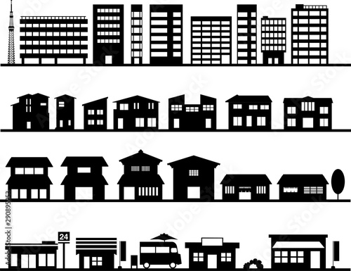 街並み　ビル　住宅　シルエット