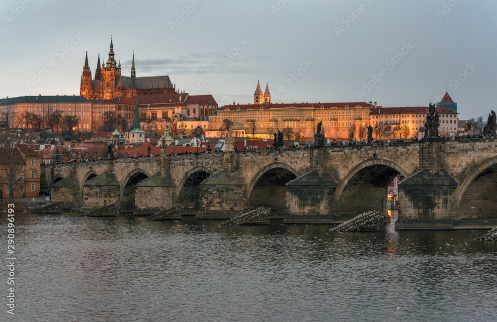 On the banks of Vltava at sunset