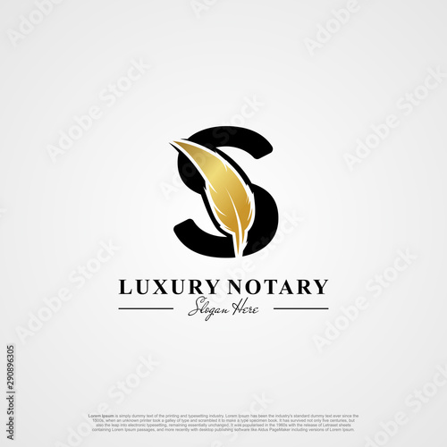 Letter S Initial logo with Feather Luxury gold.