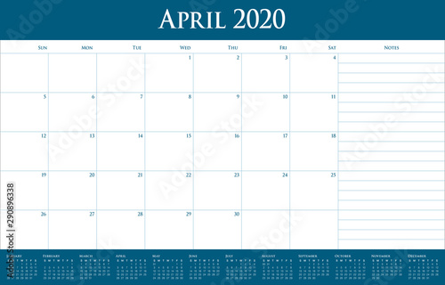 April 2020 desk calendar vector illustration