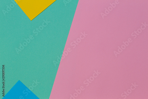 Abstract geometric paper texture background with trendy colors pastel pink, yellow, light blue and green color