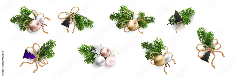 Christmas decoration. Xmas Bouquets and wreaths - obrazy, fototapety, plakaty 