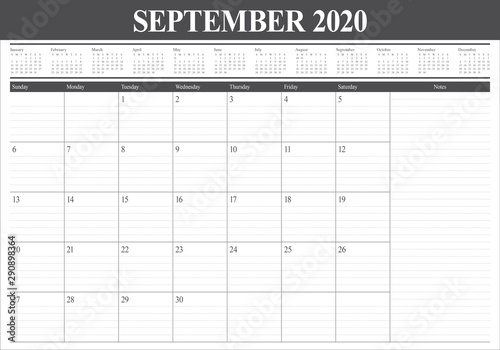September 2020 desk calendar vector illustration