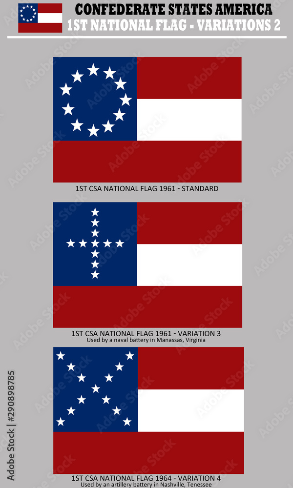 Historic Flag. US Civil War 1860's. 1st Confederate National Flag variations Stock Illustration