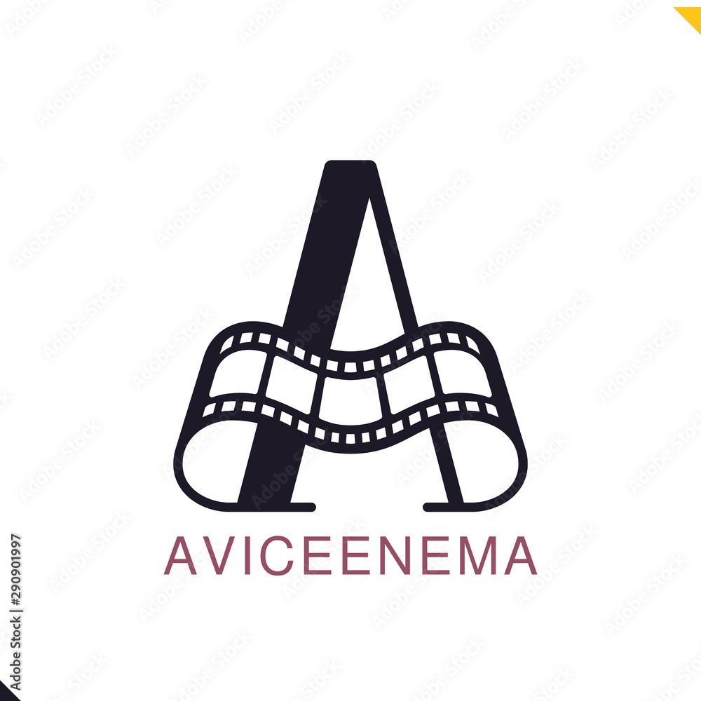 Minimalist retro cinema vector logo template. Logotype with film. 