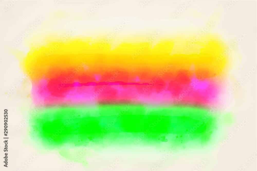 Abstract watercolor strokes in yellow, red and green colors.
