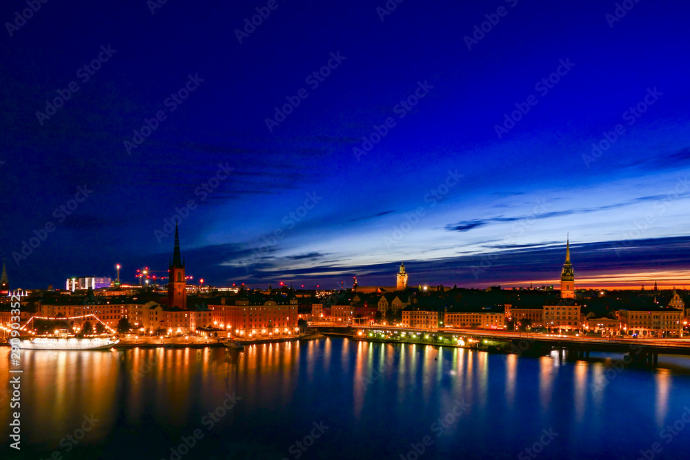 Stockholm, Sweden The city skyline at dawn over Riddarfjarden and the Old Town.