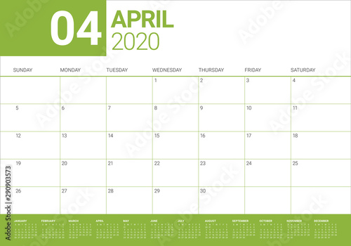 April 2020 desk calendar vector illustration