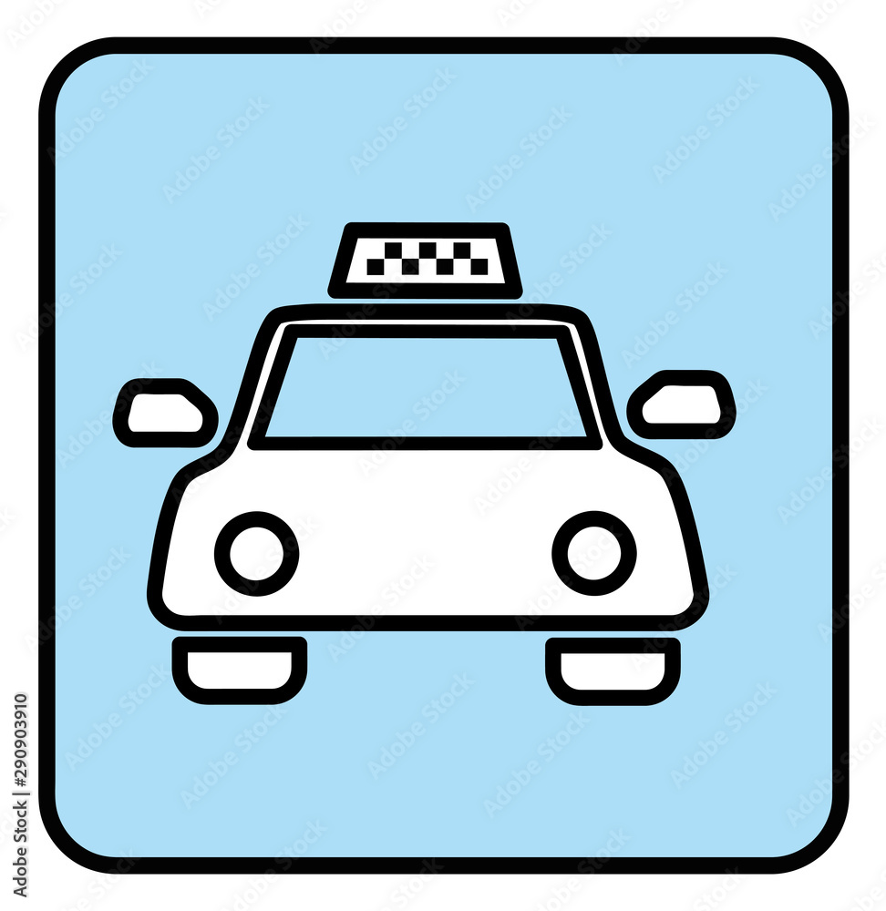 Taxi car vector icon. Automobile on a blue background.