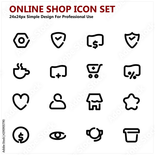Online Shop Icon set Simple Design For Professional Use. Contains such Icons as cart, balance, voucher, rating and more. Vector base.