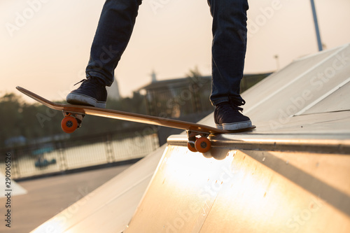 Skateboarding on skatepark ramp