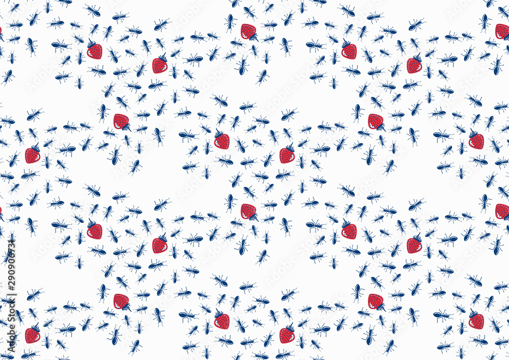 seamless pattern with strawberry and ants seamless pattern with strawberry and ants