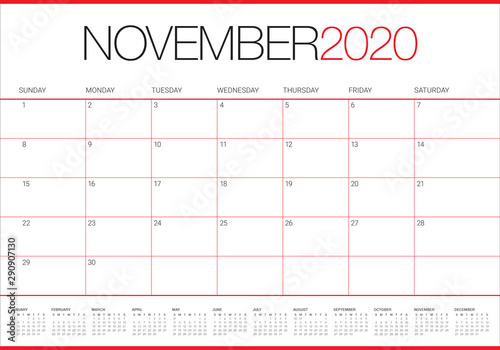 November 2020 desk calendar vector illustration