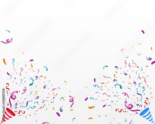 Colorful confetti on a white background. Festive cheerful vector background. Cone with confetti.