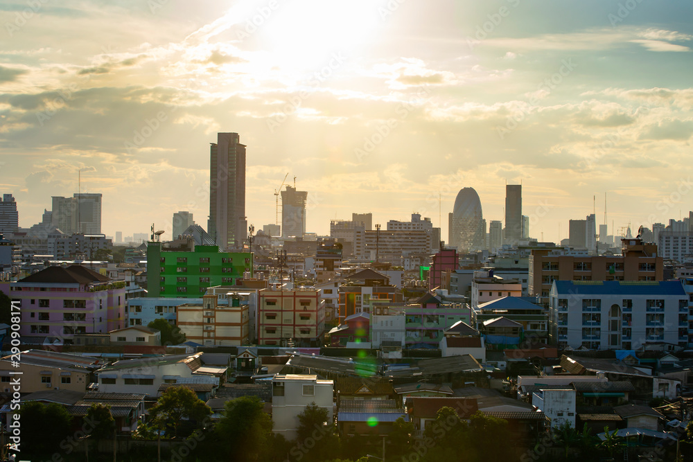 Sunset sky background, Bangkok, Thailand cityscape background.