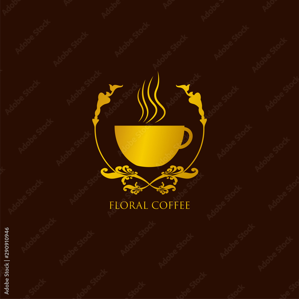 Coffee Shop Floral Logo Design Template, Luxury Logo Concept, Simple