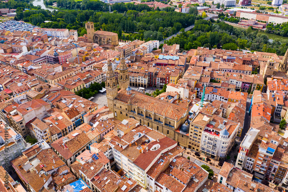 View from drone of  Logrono city, with landscape and  buildings