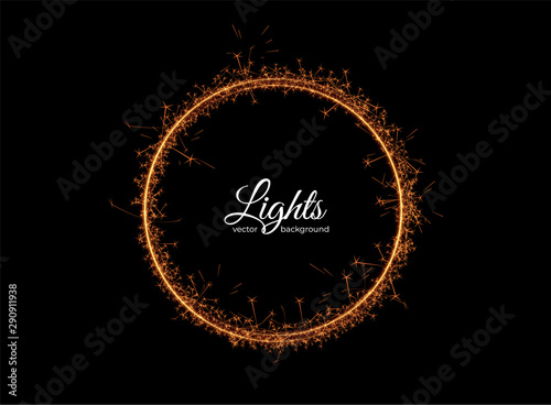 Sparkler festive frame. Golden garland border. Holiday glowing backdrop. Celebration background vector illustration.