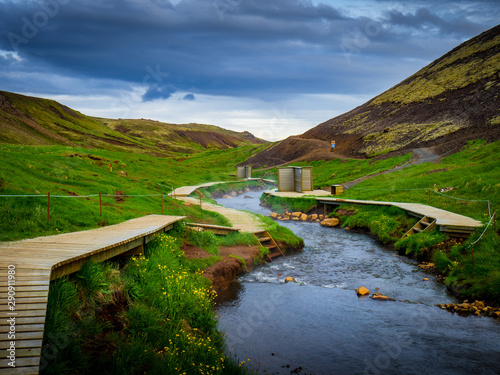 Rykjaladur hot river bath in Iceland