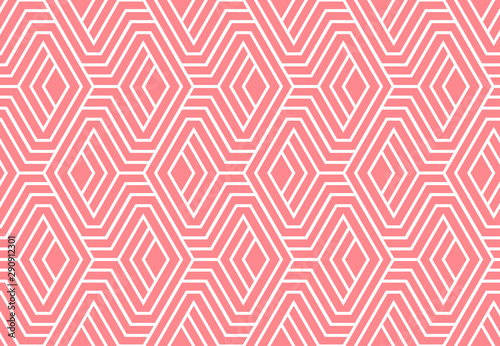 Abstract geometric pattern with stripes, lines. Seamless vector background. White and pink ornament. Simple lattice graphic design