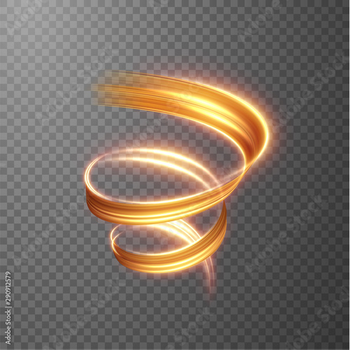 Golden shiny light trail lines vector background. EPS10