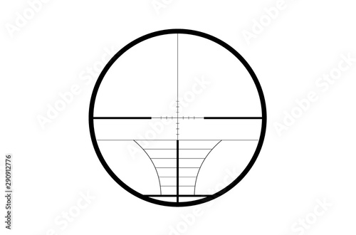 sniper scope crosshairs view, sniper scope on  white background, rifle gun target.