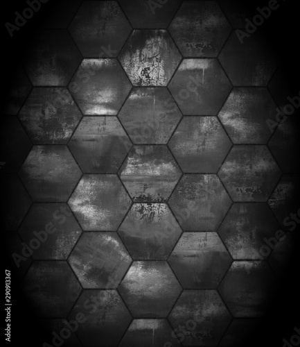 Black and White Grungy Tiled Background With Spotlight