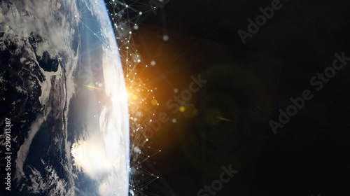 Fototapeta Naklejka Na Ścianę i Meble -  Satellites sending datas exchanges and connections system over the globe 3D rendering elements of this image furnished by NASA