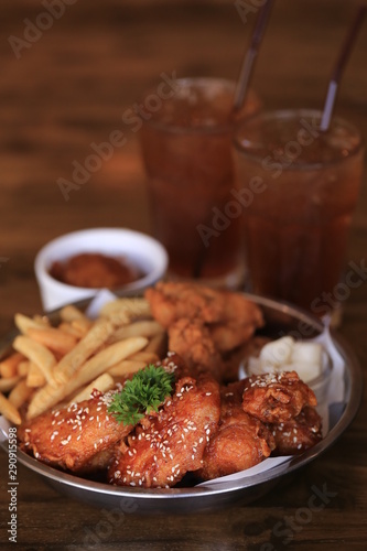 crispy fried chicken and french fries