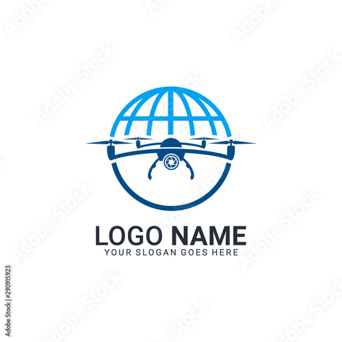 Flying aerial drone logo design. Editable logo design