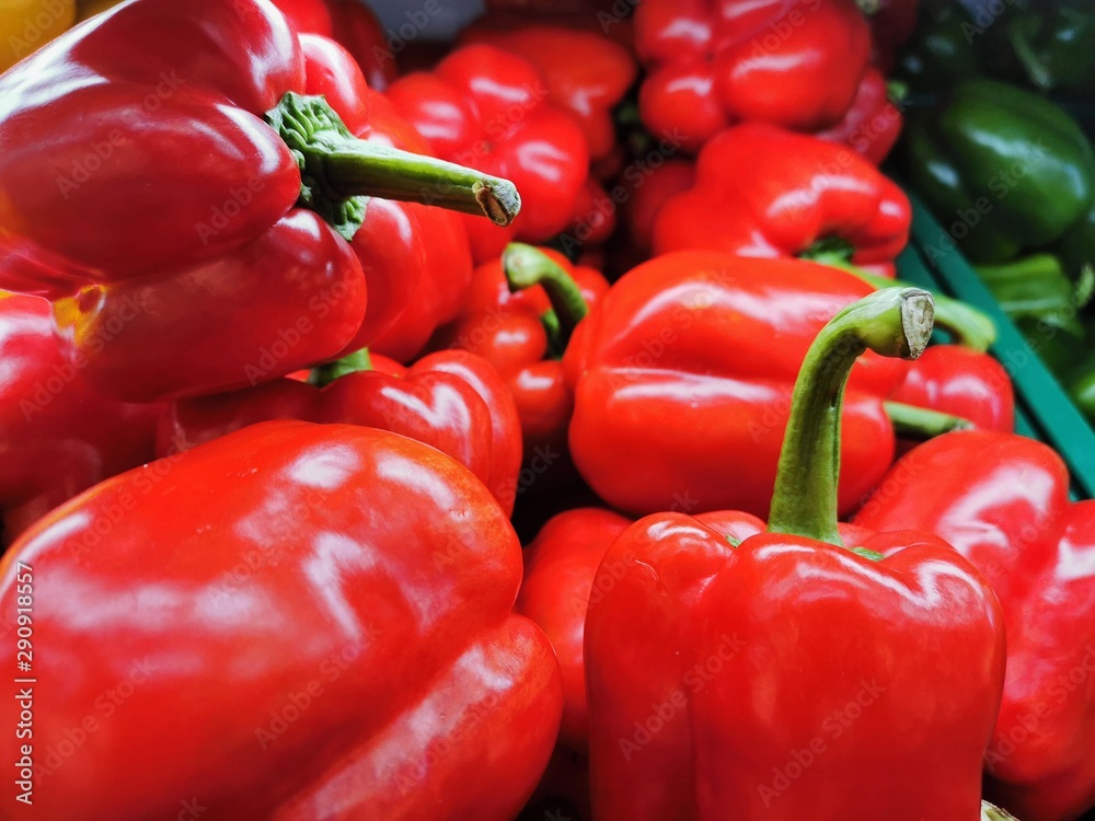 Red sweet pepper, fresh in vegetable department store. Red sweet pepper, fresh in vegetable department store.