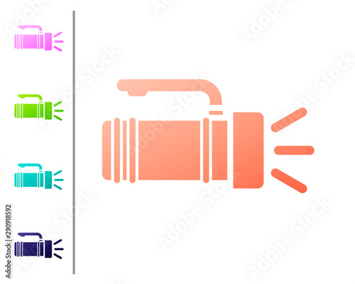 Coral Flashlight icon isolated on white background. Tourist flashlight handle. Set color icons. Vector Illustration