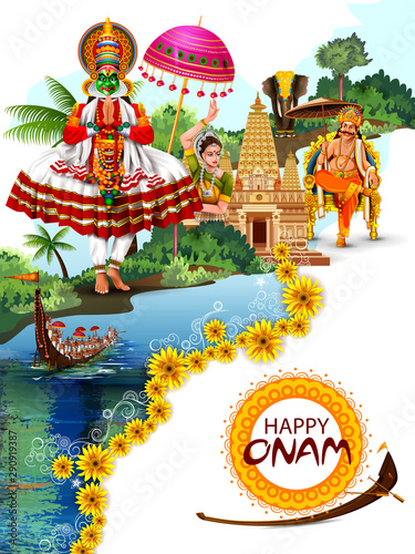 easy to edit vector illustration of Happy Onam holiday for South India festival background © snapgalleria