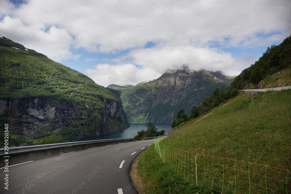 Turning road in Norway leading to a beautiful tourist destination