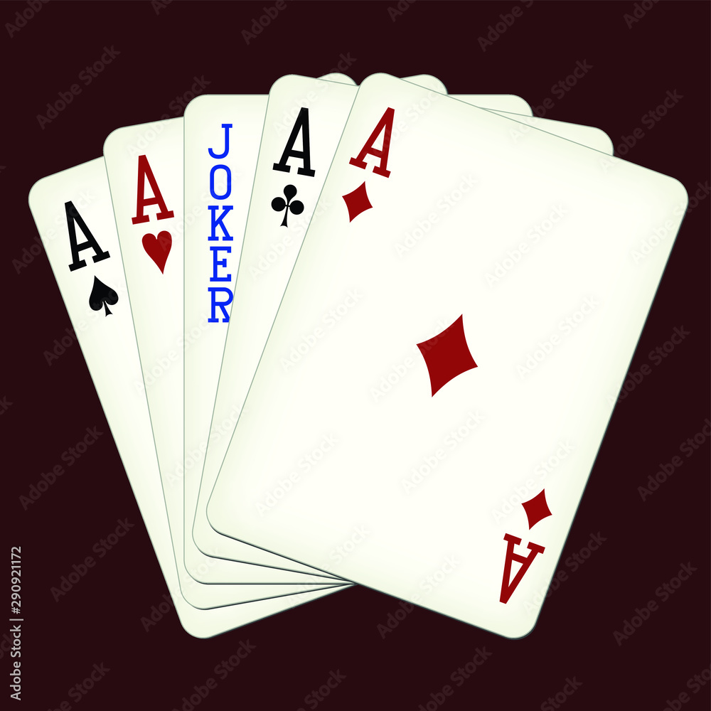Obraz premium Five of a Kind - Aces and Joker - playing cards vector illustration