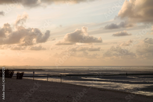 Sunset at the Wadden Sea of the North Sea in Cuxhaven  Germany 