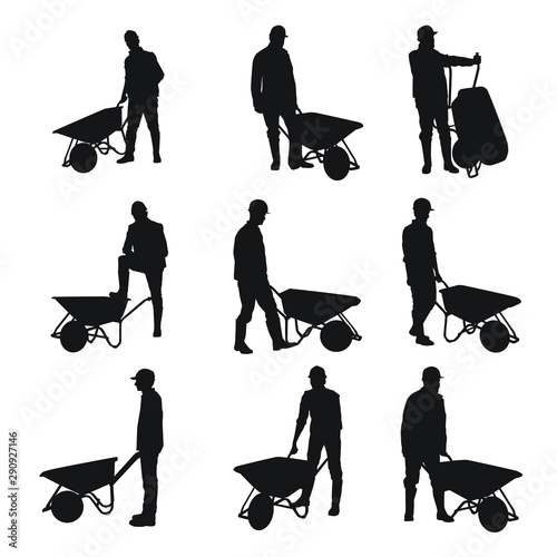 Construction Worker Using Wheelbarrow Silhouette