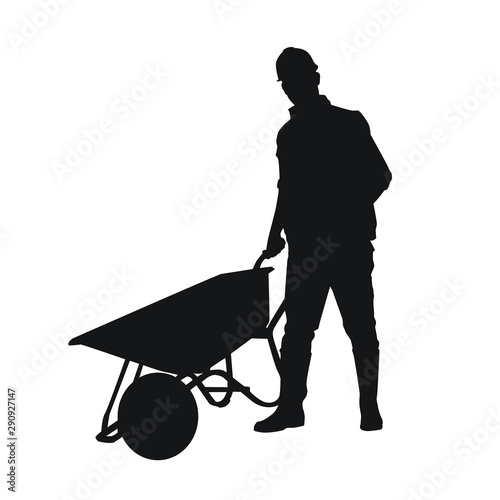 Construction Worker Using Wheelbarrow Silhouette