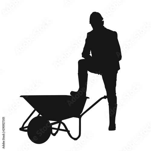 Construction Worker Using Wheelbarrow Silhouette