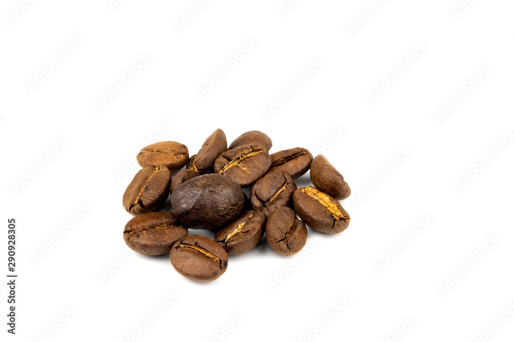 Close up of a coffee bean, Roasted coffee beans isolate on white background Close up of a coffee bean, Roasted coffee beans isolate on white background