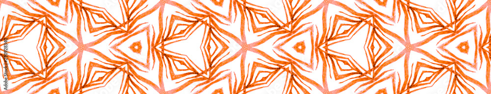 Fototapeta premium Orange tropical Seamless Border Scroll. Geometric 